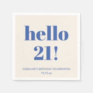 モダンな象牙ブルーの21歳の誕生日を祝うBold Typography スタンダードカクテルナプキン