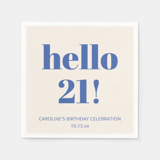 モダンな象牙ブルーの21歳の誕生日を祝うBold Typography スタンダードカクテルナプキン (正面)