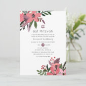 モダンな豪華さのプラムとピンクの花のバット・ミッツヴァ 招待状 (スタンド正面)