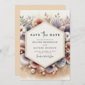 モダンな貝殻ビーチウェディング セーブザデート (正面/裏面)