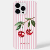 モダンな赤いさくらんぼとピンクのストライプの名前 Case-Mate iPhoneケース (裏面)