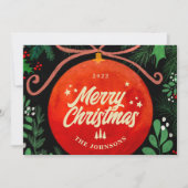 モダンな赤いクリスマスのボールオーナメント - 植物学 シーズンカード (正面)