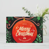 モダンな赤いクリスマスのボールオーナメント - 植物学 シーズンカード (スタンド正面)