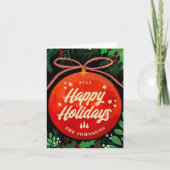 モダンな赤いクリスマスのボールオーナメント - 植物学 シーズンカード (正面)