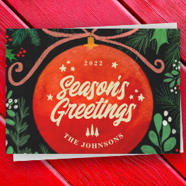 モダンな赤いクリスマスのボールオーナメント - 植物学 シーズンカード