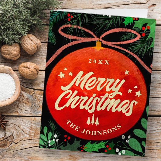 モダンな赤いクリスマスのボールオーナメント - 植物学 シーズンカード