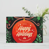 モダンな赤いクリスマスのボールオーナメント - 植物学 シーズンカード (スタンド正面)