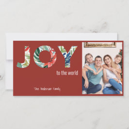 モダンな赤いクリスマスカード 1枚の写真入り「Joy To The World」 シーズンカード
