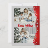 モダンな赤いクリスマススクリプトの雪の結晶の写真 シーズンカード (正面)