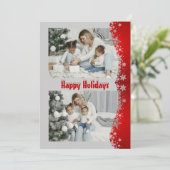 モダンな赤いクリスマススクリプトの雪の結晶の写真 シーズンカード (スタンド正面)