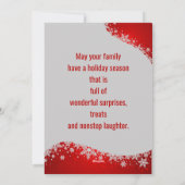 モダンな赤いクリスマススクリプトの雪の結晶の写真 シーズンカード (裏面)