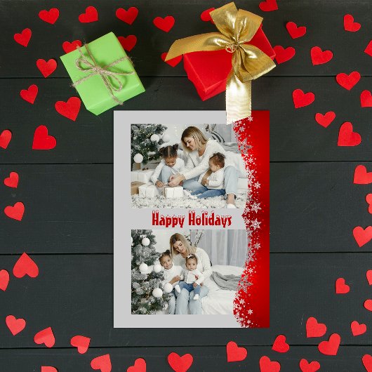 モダンな赤いクリスマススクリプトの雪の結晶の写真 シーズンカード