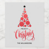 モダンな赤いクリスマスツリー ワインラベル (シングルラベル)