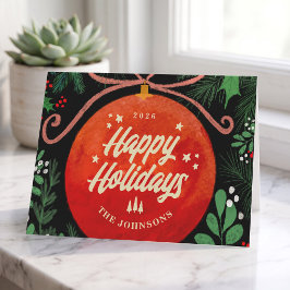 モダンな赤いクリスマスボールオーナメントの植物画 シーズンカード