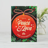 モダンな赤いクリスマスボールオーナメント - 植物学 シーズンカード (スタンド正面)