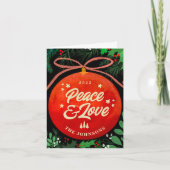 モダンな赤いクリスマスボールオーナメント　植物学 シーズンカード (正面)