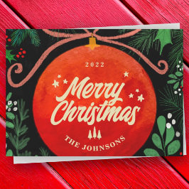 モダンな赤いクリスマスボールオーナメント - 植物学 シーズンカード