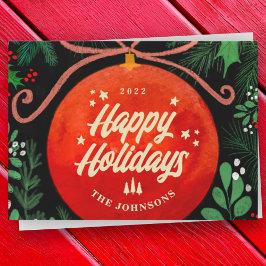 モダンな赤いクリスマスボールオーナメント 植物学 シーズンカード