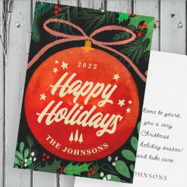 モダンな赤いクリスマスボールオーナメント - 植物学 シーズンカード