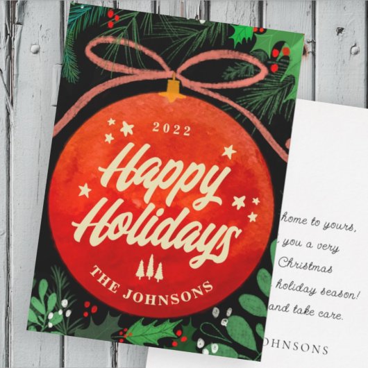 モダンな赤いクリスマスボールオーナメント - 植物学 シーズンカード