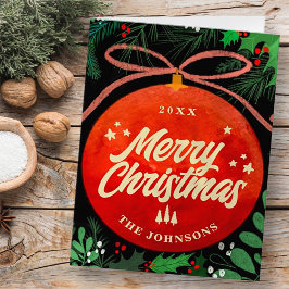 モダンな赤いクリスマスボールオーナメント 植物学 シーズンカード