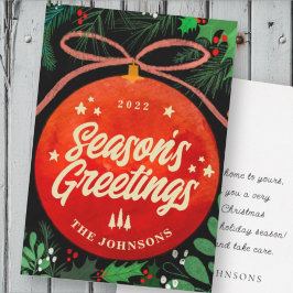 モダンな赤いクリスマスボールオーナメント 植物学 シーズンカード