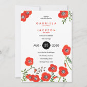 モダンな赤いケシの花のウェディング 招待状 (正面)