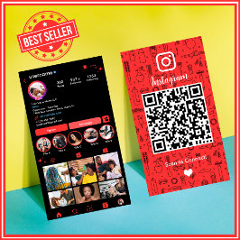 モダンな赤いサロンのInstagramソーシャルメディアQRコード 名刺