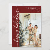 モダンな赤いスクリプトで楽しいホリデーシーズンの写真コラージュ シーズンカード (正面)