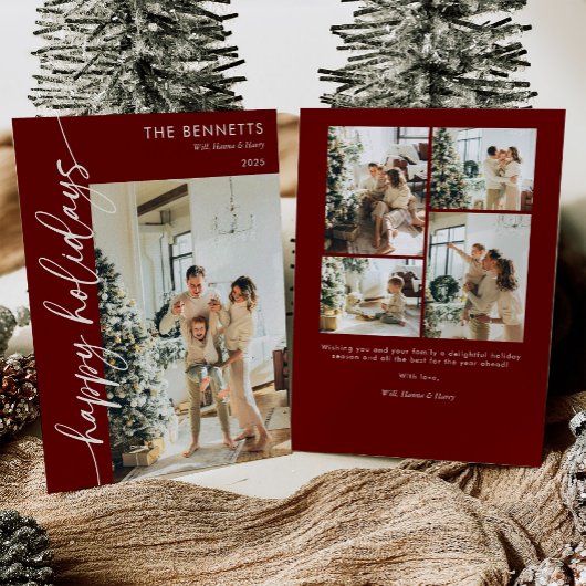 モダンな赤いスクリプトで楽しいホリデーシーズンの写真コラージュ シーズンカード