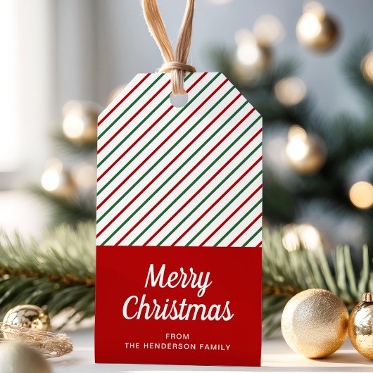 モダンな赤いストライプのクリスマス ギフトタグ