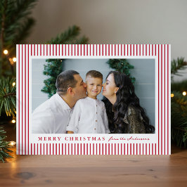 モダンな赤いストライプのメリークリスマス2枚の写真 シーズンカード
