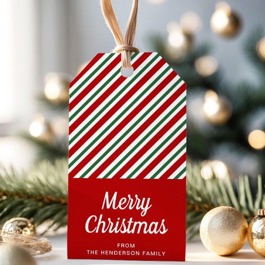 モダンな赤いストライプのメリークリスマス ギフトタグ