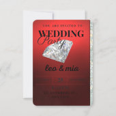 モダンな赤いダイヤモンドの結婚式パーティー招待状 出欠カード (正面)