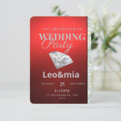 モダンな赤いダイヤモンドの結婚式パーティー招待状 出欠カード (スタンド正面)