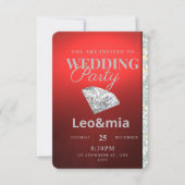 モダンな赤いダイヤモンドの結婚式パーティー招待状 出欠カード (正面)