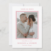 モダンな赤いダブルボーダー2枚の写真の結婚式 セーブザデート (正面)