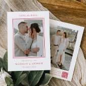 モダンな赤いダブルボーダー2枚の写真の結婚式 セーブザデート