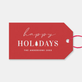 モダンな赤いハッピーホリデー | ミニマルなクリスマス ギフトタグ