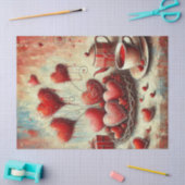 モダンな赤いハートの描かれたティッシュペーパー 薄葉紙 (クラフト)