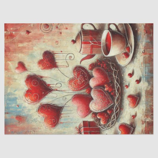 モダンな赤いハートの描かれたティッシュペーパー 薄葉紙 (正面)