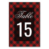 モダンな赤いバッファロープレイドのウェディング テーブルナンバー (裏面)