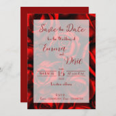 モダンな赤いバラと赤いテキストの「Save the Date」 招待状 (正面/裏面)