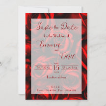 モダンな赤いバラと赤いテキストのSave the Date