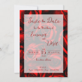 モダンな赤いバラと赤いテキストのSave the Date 招待状