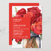 モダンな赤いバラのウェディング・インビテーション 招待状 (正面/裏面)