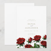 モダンな赤いバラの結婚式招待状 招待状 (正面/裏面)