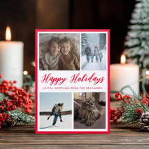モダンな赤いフォトコラージュのクリスマスカード Happy Holidays