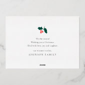 モダンな赤いホリーバッジの葉のクリスマスカード 箔シーズンカード (裏面)