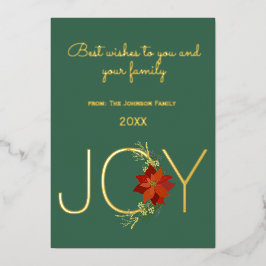 モダンな赤いポインセチアのホリデージョイクリスマス 箔シーズンカード